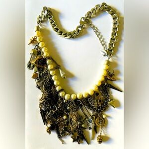 Zara necklace grunge faux pearls curb chain charms fringe skull spikes rose
